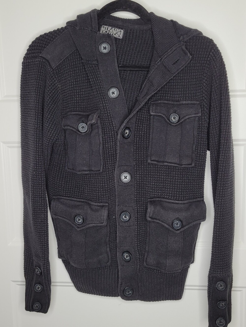 Y2K Vintage Trash Nouveau hooded knit utility cardigan sweater. Size S